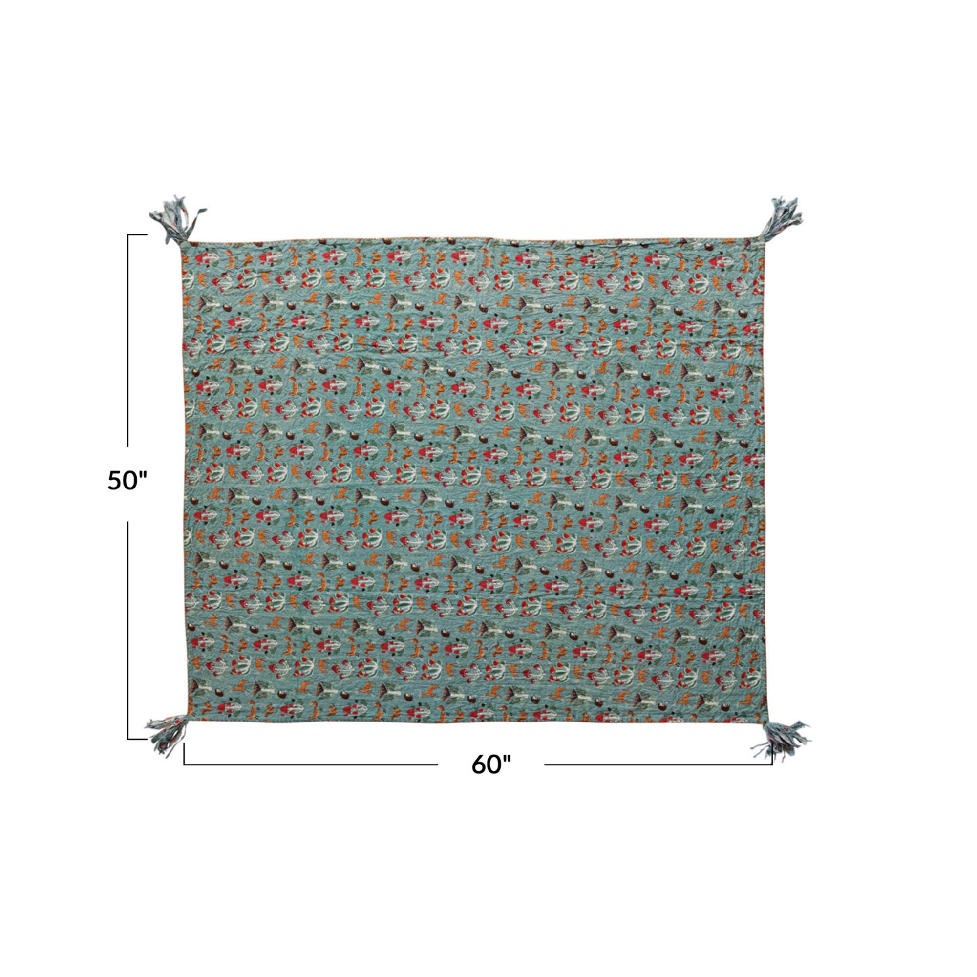 Hello Honey® 60" Flora & Fauna Hand-Woven Cotton Quilt with Stitch Edge & Tassels
